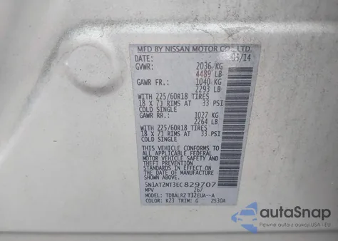 2014 Nissan Rogue Sl z USA, uszkodzony, nr VIN 5N1AT2MT3EC829707